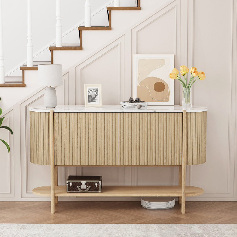 53.5'' Console Table With Marble Top, Natural