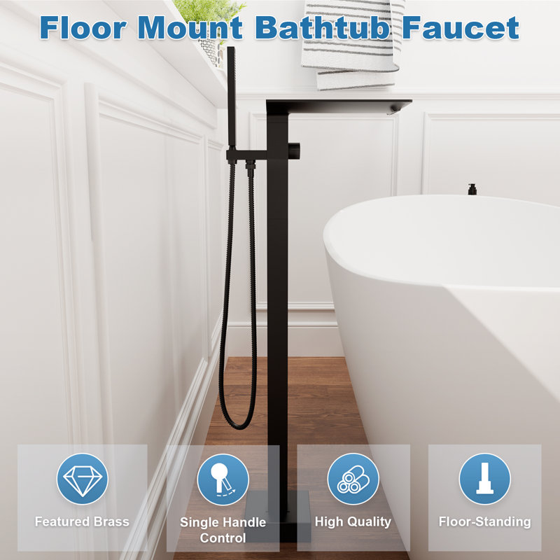 Robinet de baignoire autoportant à poignée simple avec douche à main et douche à main