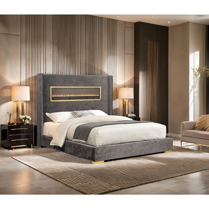 Lit tapissier Ameer, Gris, Grand
