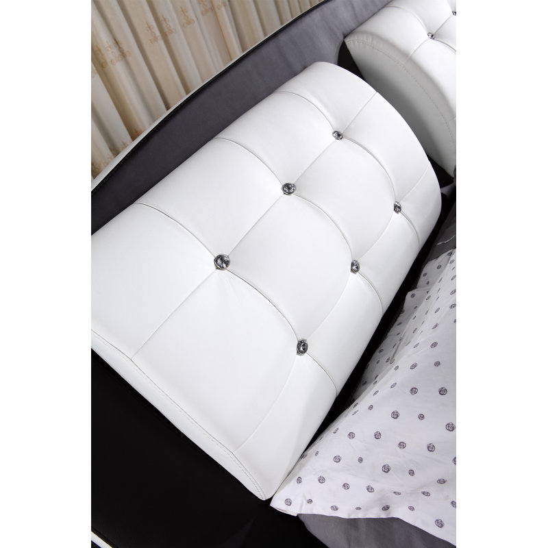 Lit plateforme tapissier Janae, Noir / blanc, Grand