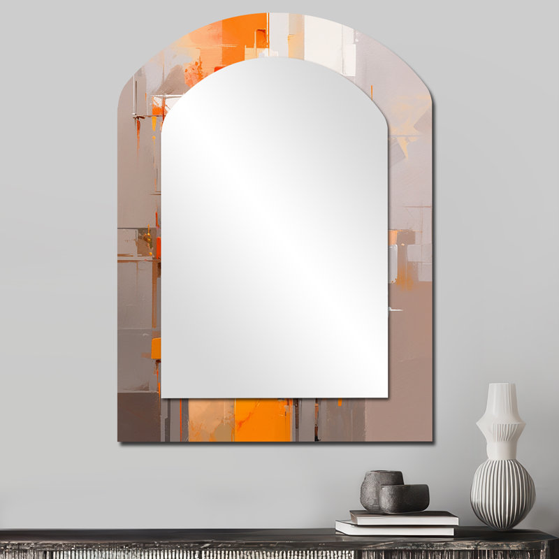 Orange brun brisé réalités - miroir mural asymétrique cubique, miroir décoratif orange en arc, impression d'art en métal