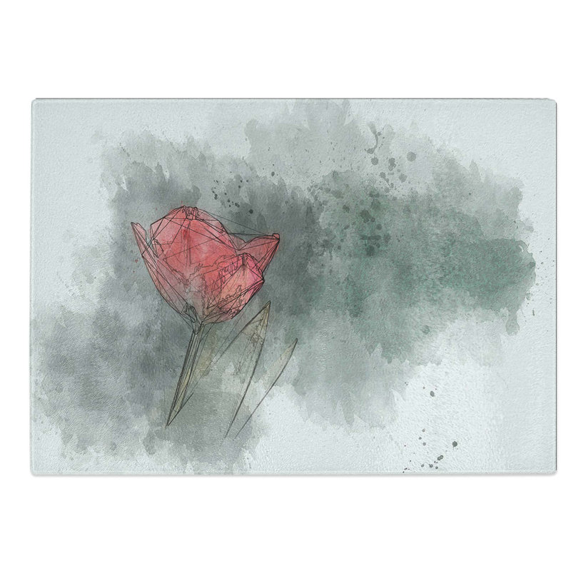 Glass Lone Red Tulip in Abstract Chopping Board, 39 cm W x 28.5 cm L