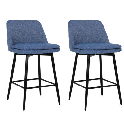 2 Counter Height Swivel Stools, 25.6" Seat, Blue Linen, Metal Legs For Kitchen Island & Pub Linen Cloth,