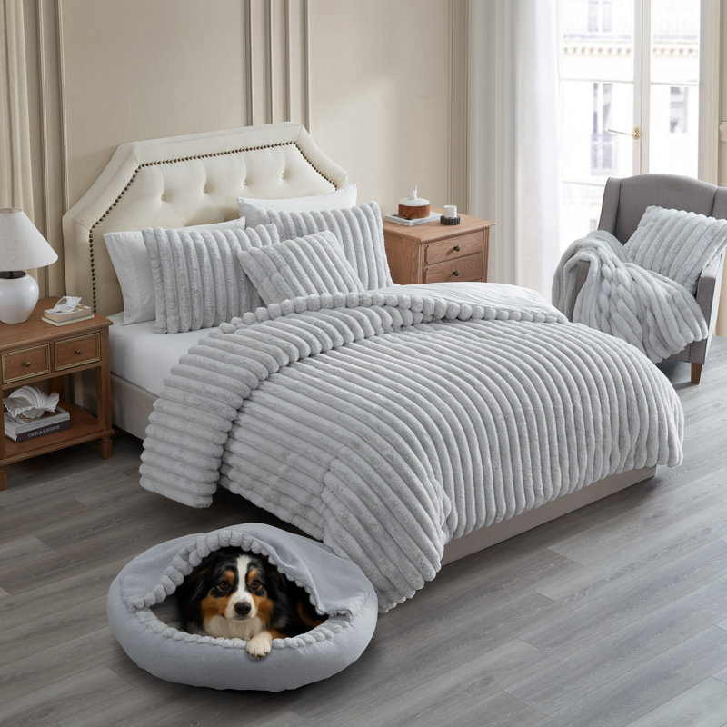 Grand lit pour animal de compagnie couvert gris et rond 36 po x 8 po, Grand (H 8 po x l 36 po x P 36 po), Gris