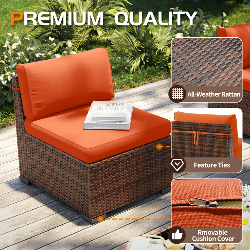 Waldman 4 - Person Outdoor Seating Group with Cushions, Orange, Yes