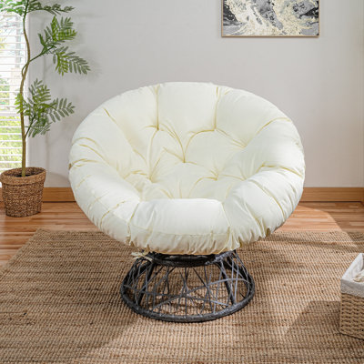 Oversized Wicker Papasan Accent Chair with Swivel Base and Extra Thick Cushion for Ultimate Comfort by Dakota Fields