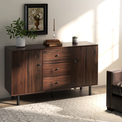 Armoire, 2 armoires, 3 tiroirs, tablette réglable, brun rustique, pour le salon, le vestibule, l'armoire de rangement, les armoires et les tablettes de cuisine