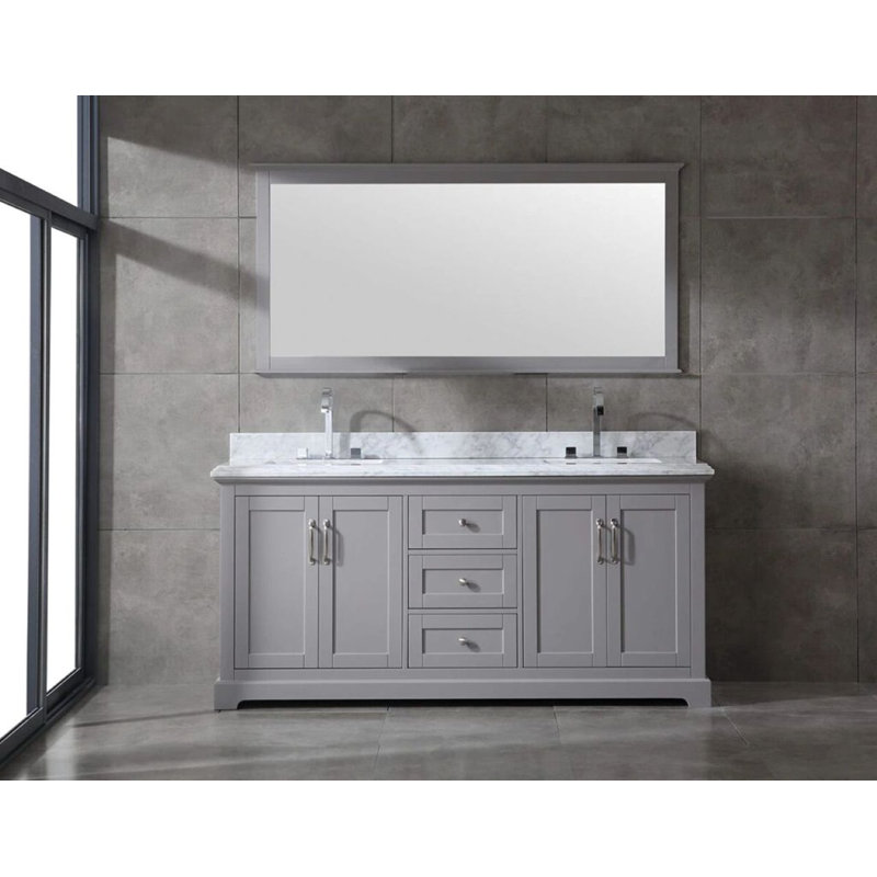 Ensemble de meuble-lavabo simple en bois massif 72 po avec rangement Maredo, miroir non inclus, gris