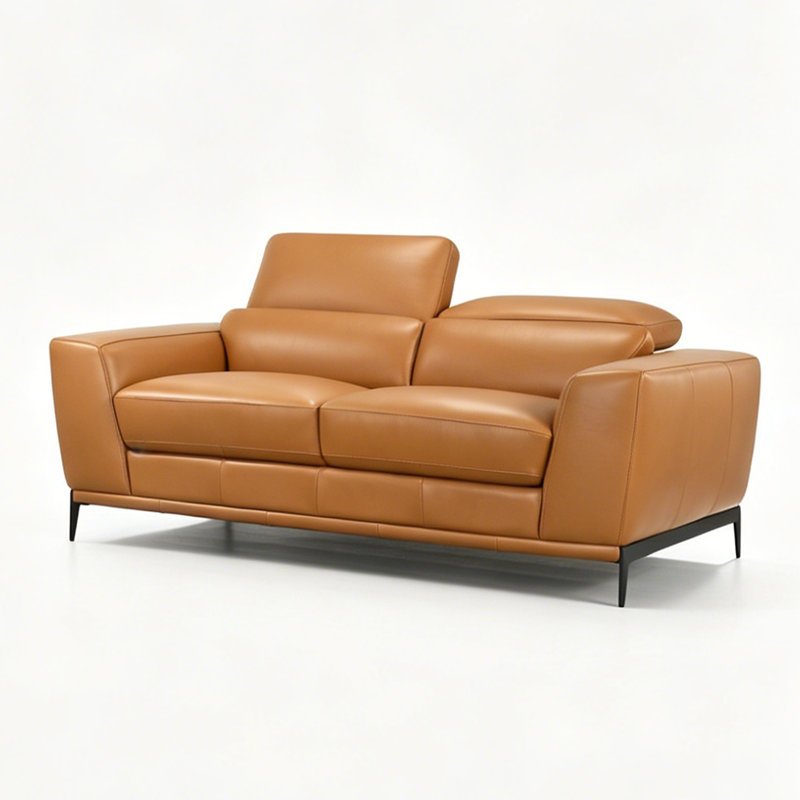 Canapé moderne en cuir argile avec appui-tête réglable et pieds en métal pour le salon, 34.65" H x 86.6" W