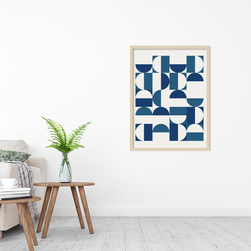 «Bauhaus Inspired Geometric Print 1» en bleu et bleu sarcelle par le Creative Bunch Studio, reproduction d'art encadrée, Brun