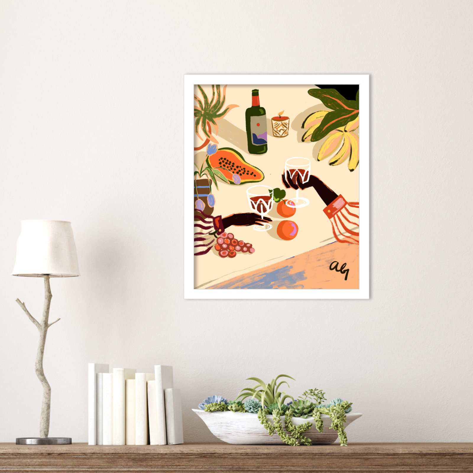 Pritchard "Cheers to You (Wine)" Print, White, 17" H x 14" W