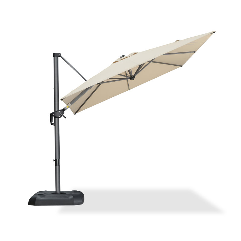 Balvin 8' Square Cantilever  Beige Umbrella, With Cross base, Beige, 96" W x 96" D
