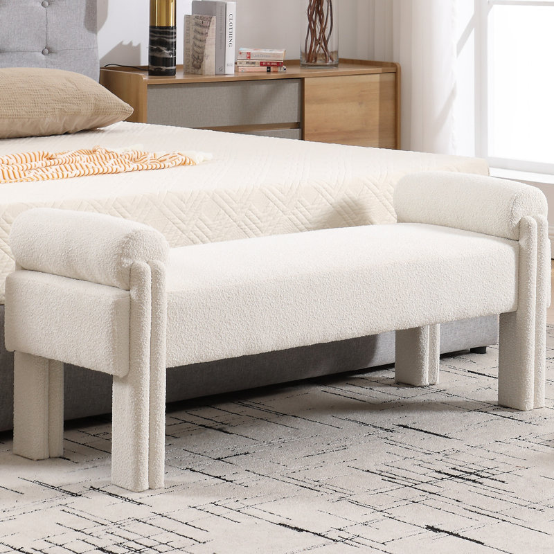 Banc rembourré en fibre de polyester l 54 po, Blanc