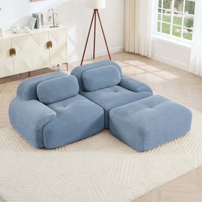 Canapé en L 82 po en tissu Softcorduroy de conception modulaire avec plusieurs combinaisons d'accoudoirs courbés sans assemblage requis Éponge à haute résilience convenant aux salons