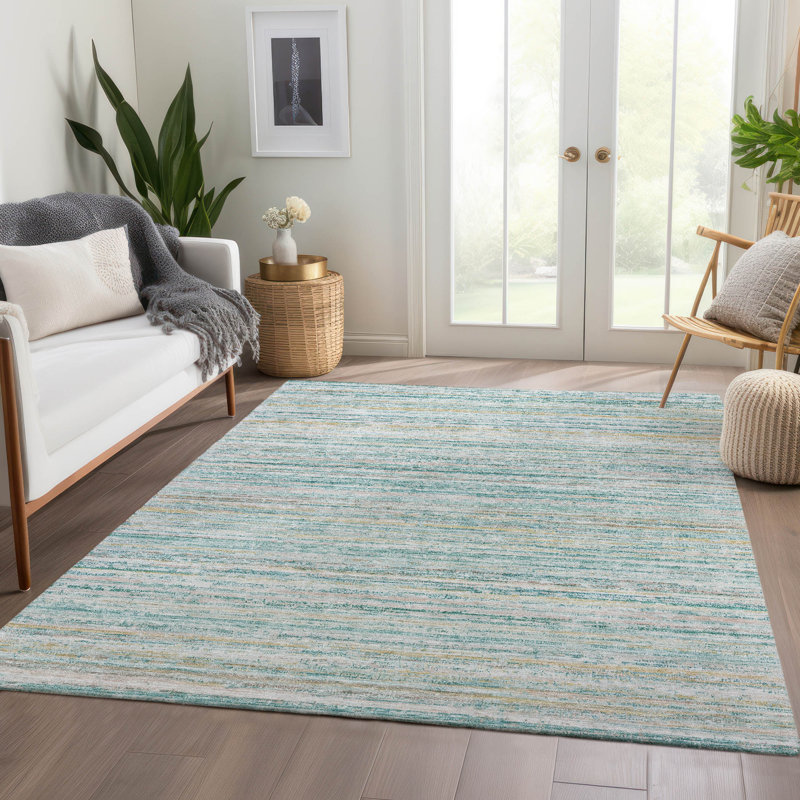 Tapis sarcelle intérieur / extérieur lavable à la machine Claudian ACN1239, Rectangle 5 pi x 7 pi 6 po