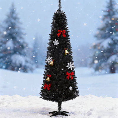 Slim Christmas Tree with Realistic Branch Tips and Plastic Stand