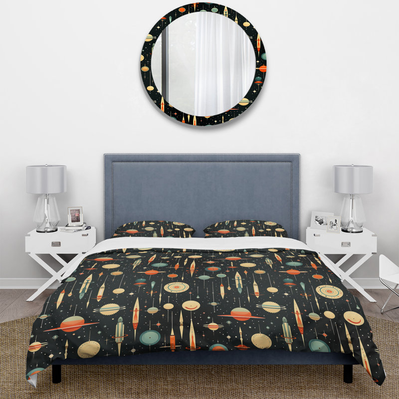 Ensemble de housse de couette Space Age Retro Resurg I, Housse de couette pour grand lit et 2 taies décor