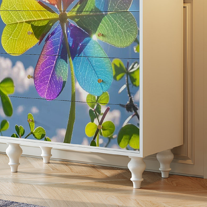 Commode de rangement décorative en bois massif avec 5 tiroirs