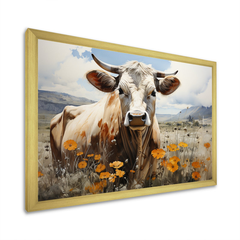 «Cow in the Meadow IV», reproduction d'art sur toile, Cadre doré à une seule photo, H 16 po x l 32 po x P 1 po