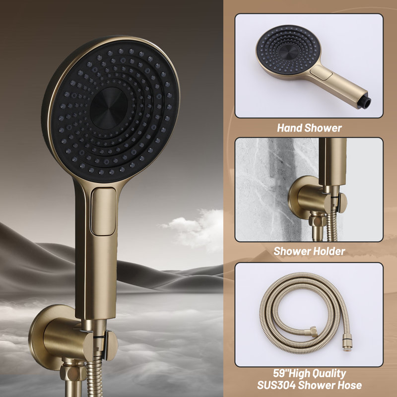 Ensemble complet de robinet de douche avec douchette à pluie ronde à 3 fonctions 12 po avec valve brute