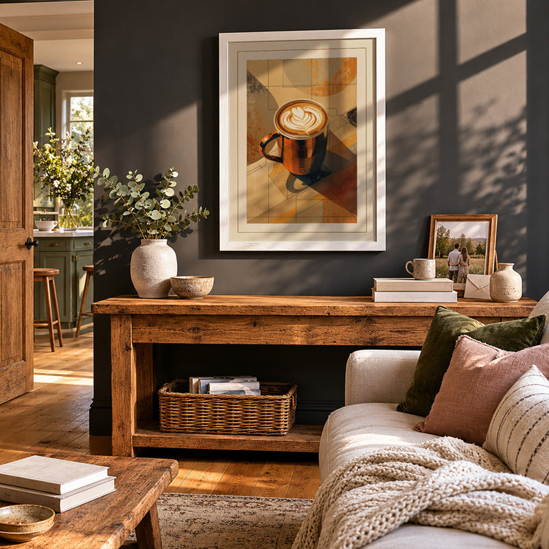 Coffee in Geometry Modern - Framed Print, A2 - 59.4 x 42.0 cm, White