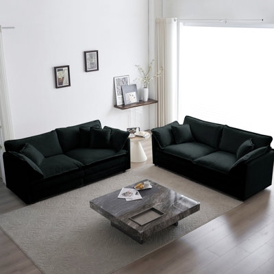 2 canapés pour le salon: revêtement en chenille noire. Cadre en bois. Rembourrage en éponge. Dispositions de sièges flexibles. Assemblage facile en chenille: configurations de qualité respirante.