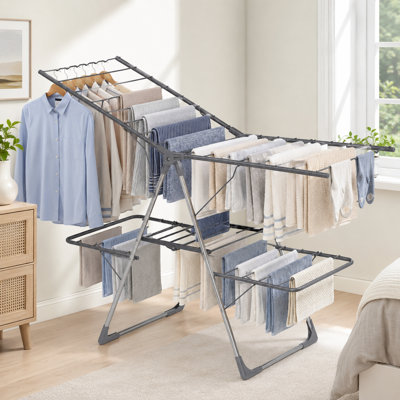 55.5" W 2-Tier Adjustable Folding Clothes Drying Rack for Indoor and Outdoor Use
