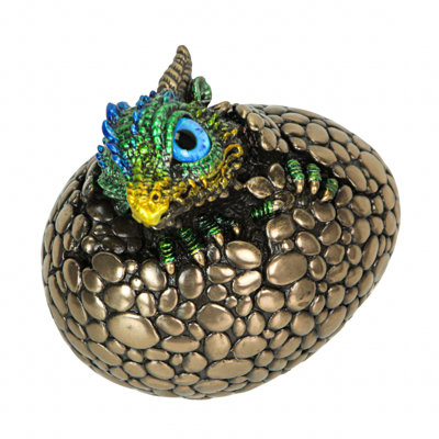 Figurine dragon en bronze à finition bronze avec accents de couleurs peintes à la main