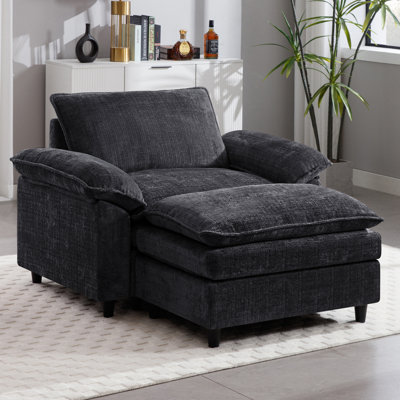 Modern Oversized Chair With Ottoman, Comfy Chenille Accent Chair Large Upholstered Armchair With Extra Thick And Deep Seat Lounge Chair For Living