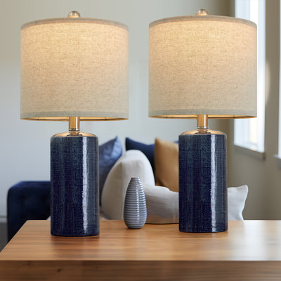20.25＂minimalist blue ceramic lamp,suitable for placement in the living room,bedroom,nightstand