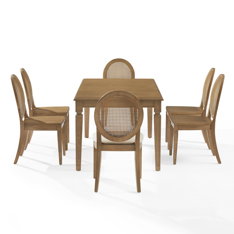 Katia 7pc Dining Set With Cane-back Upholstered Chairs, 7 Pieces: Table, 6 Chairs