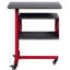 Table contemporaine rouge avec design asymétrique et roulettes pour la maison