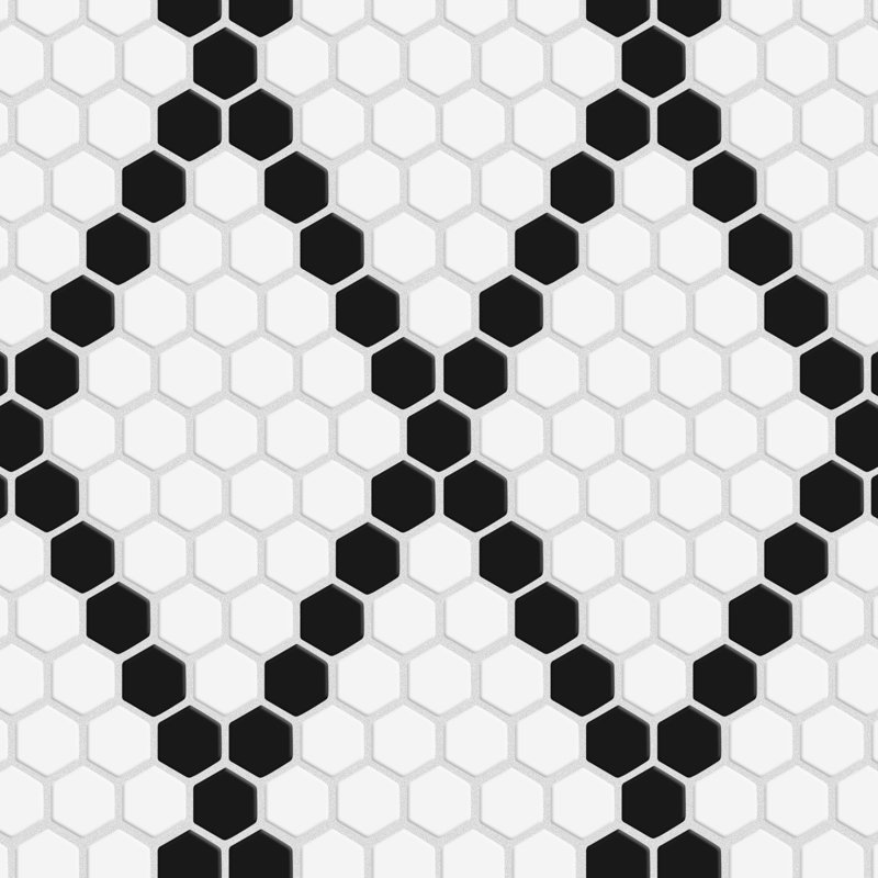 Metro 1" Hex Matte White with Black Diamond 10-1/4" x 11-7/8" Porcelain Mosaic Tile