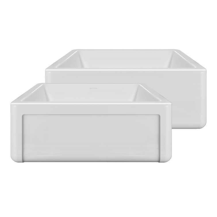 Whitehaus Collection Reversible Fireclay Kitchen Sink with Grid: Three Edge Frame, Plain Front Apron