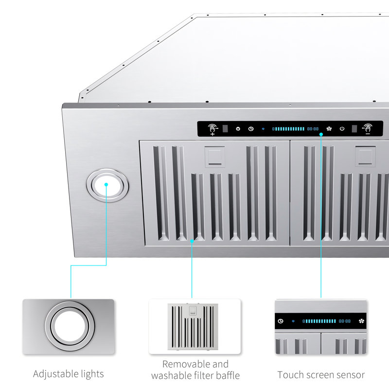Hotte de cuisine encastrable 30 pouces 900 CFM en acier inoxydable avec lumières DEL, contrôle des mouvements ACL, 30"