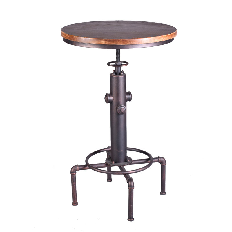 Anguel Pine Round Solid Wood Top Metal Base Dining Table, Brown/Antique Copper