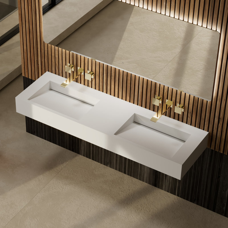 Lavabo de salle de bain mural 60 po x 18 po Monblari, L 59,84 po x l 17,72 po x H 5,91 po, Blanc mat