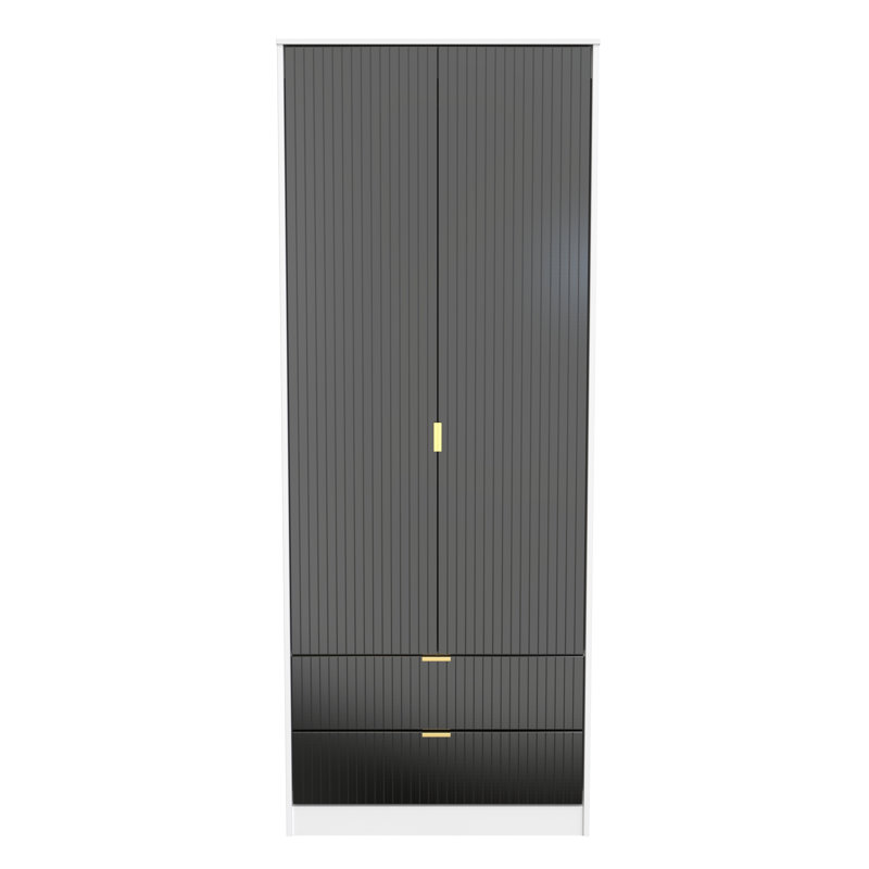 Fully Assembled 2 Door Wardrobe, 182.5cm H x 74cm W x 53cm D, Black/White