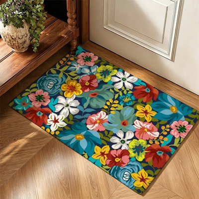 Tapis bohème à motif floral vibrant peint à l'huile, 119 cm x 79 cm