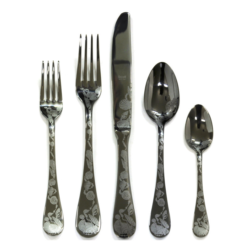 Venere 20 - Piece Stainless Steel Flatware Set - Service for 4, Black Gold