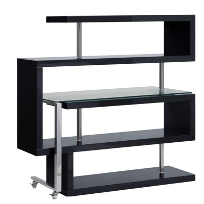 Raceloma Writing Desk w/Shelf, Clear Glass, Chrome Finish Buck II Clear Glass, Chrome High Gloss Finish Writing Desk with Shelf by Latitude Run