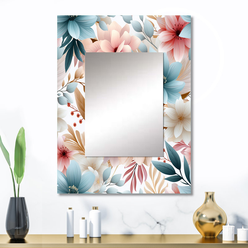 Kensingten Pastel Bohemian Flowers Pattern - Floral Mirror, Cottage Unique Wall Mirror, Printed Metal Art, 32" x 24"