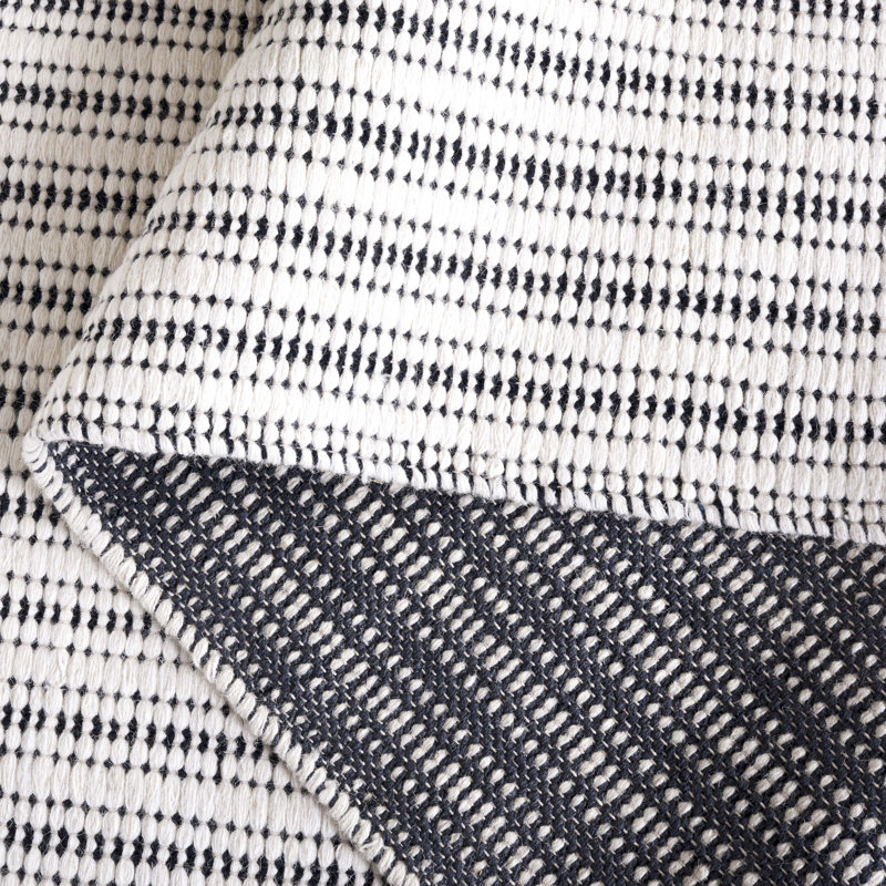 909 Hand Woven Cotton/Wool Striped Rug , Square 6', Navy/Ivory