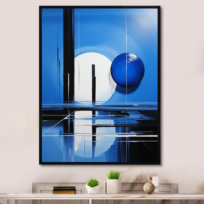 Pont Leother bleu, paysage moderne I - impression, H 44 po x l 34 po x P 1,5 po, Cadre flottant noir