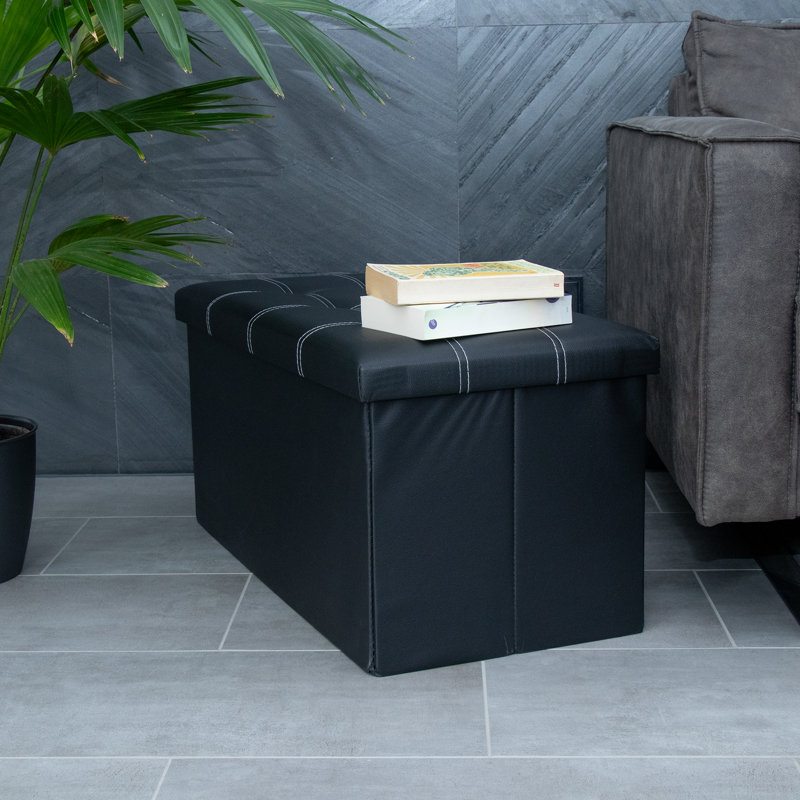 Chaker 78cm Wide Faux Leather Rectangle Solid Colour Ottoman with Storage, Black