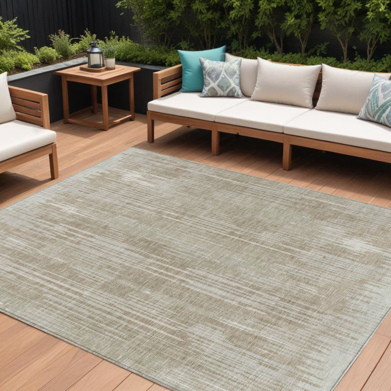Tapis extérieur lavable rayé beige et ivoire 10 pi x 14 pi