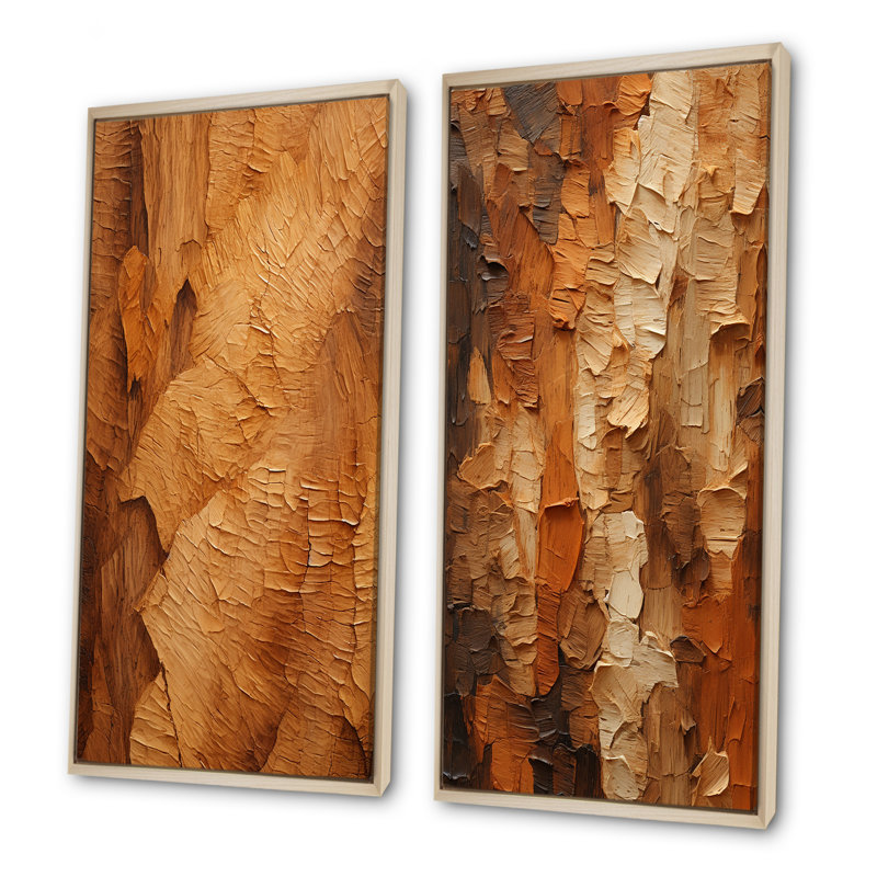 «Brown Tree Bark Essence II», ensemble de 2 reproductions d'art sur toile, H 32 po x l 33 po, Cadre flottant brun