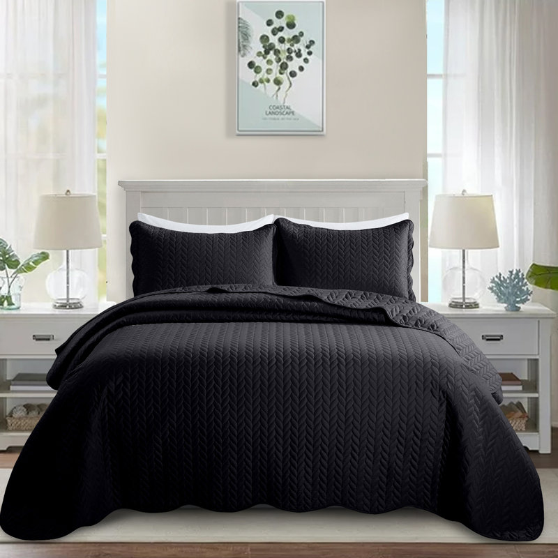 Ensemble de couvre-lit en microfibre , Grand lit, Noir