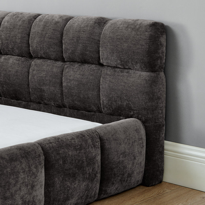 Très grand cadre de lit tapissier avec tissu épais, lit plateforme en chenille avec tête de lit et structure solide. Aucun sommier tapissier requis - gris foncé