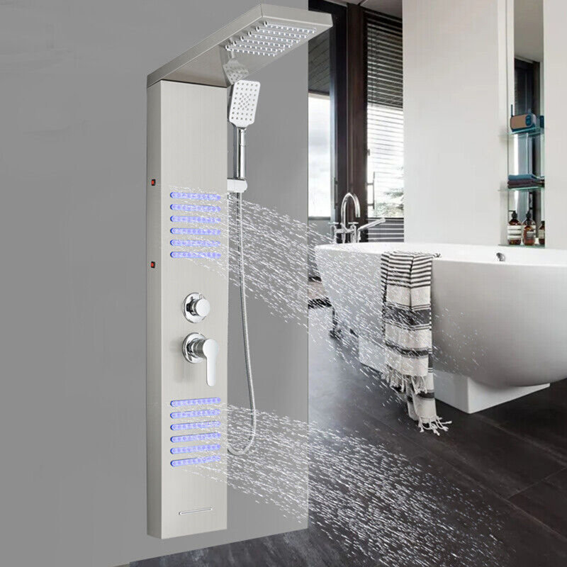 Colonne de douche tour 44,48 po avec pommeau fixe Tower, Nickel brossé
